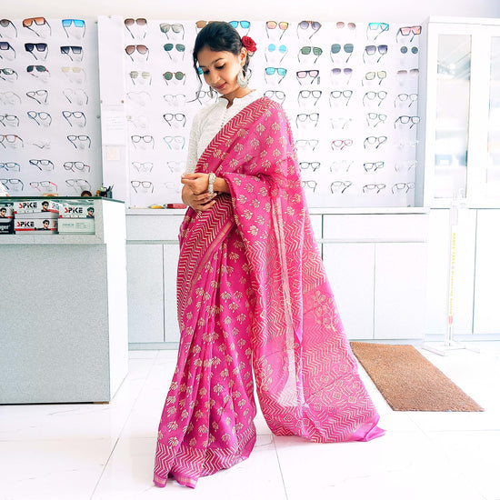 Chanderi Silk Cotton Sari With Dabu Print