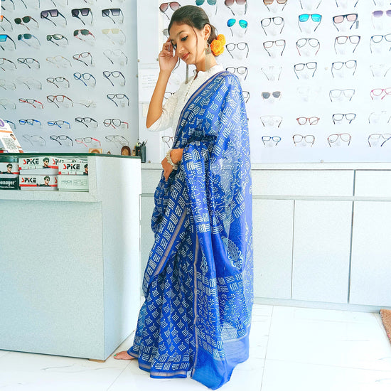 Chanderi Silk Cotton Sari With Dabu Print