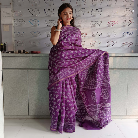 Chanderi Silk Cotton Sari With Dabu Print