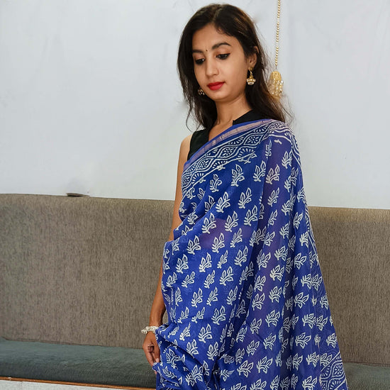 Chanderi Silk Cotton Sari with Dabu Print