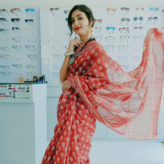 Chanderi Silk Cotton Sari With Dabu Print