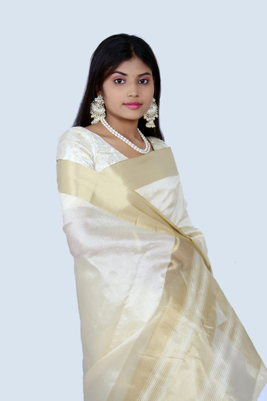 Chanderi Tissue  Silk Sari with Golden Zari