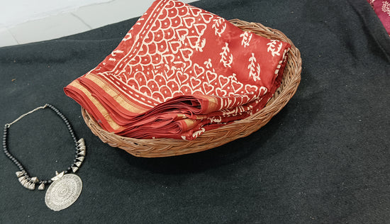 Chanderi Silk Cotton Sari With Dabu print