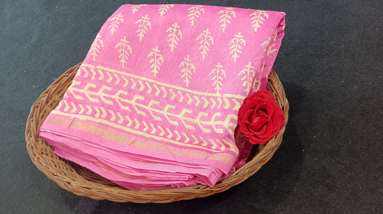 Chanderi Silk Cotton Sari With Dabu Print