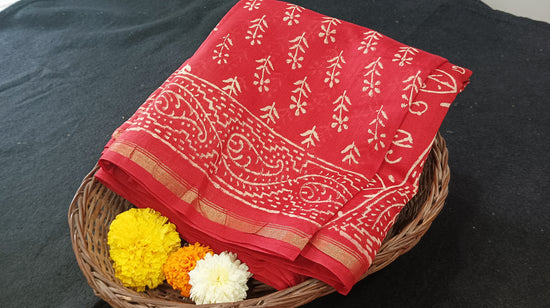 Chanderi Silk Cotton Sari With Dabu Print