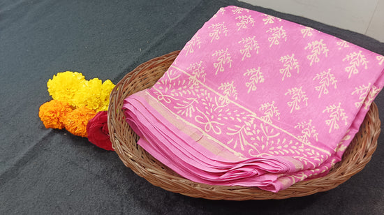 Chanderi Silk Cotton Sari With Dabu Print