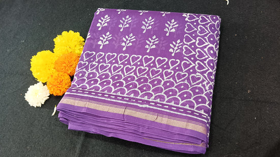 Chanderi Silk Cotton Sari With Dabu Print