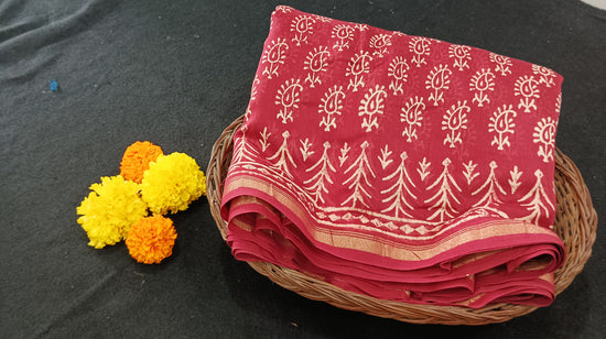 Chanderi Silk Cotton Sari With Dabu Print