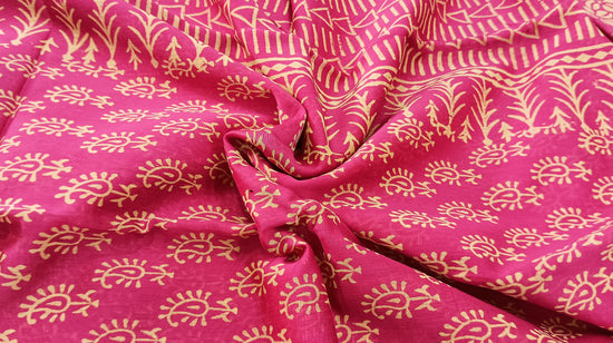 Chanderi Silk Cotton Sari With Dabu Print