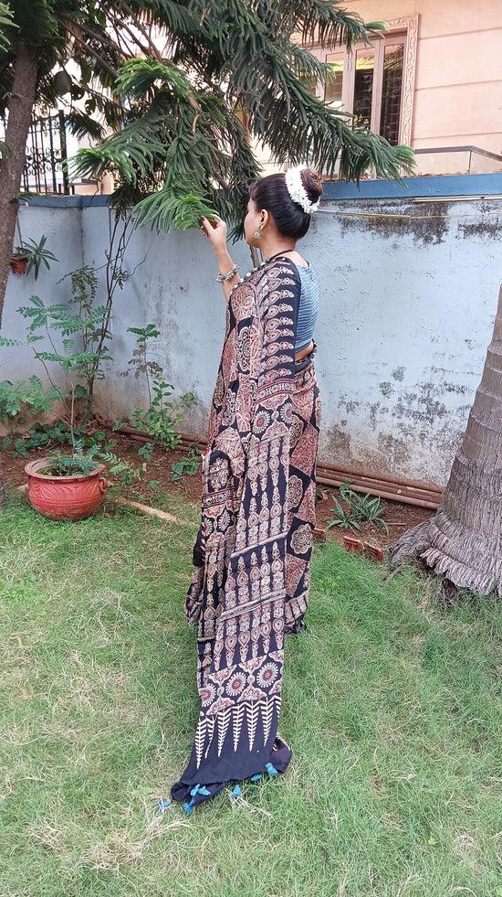 Ajrakh Modal Silk Sari