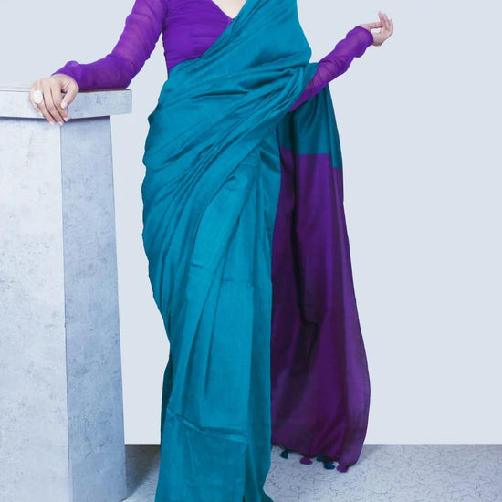 Begumpuri Soft Bengal Cotton Handloom Sari With Tassels