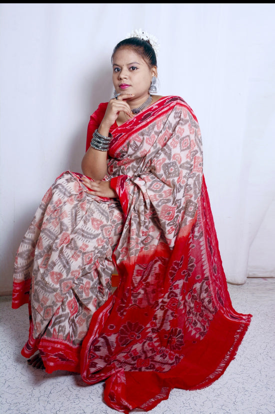 Double Ikkat Soft Cotton Sari
