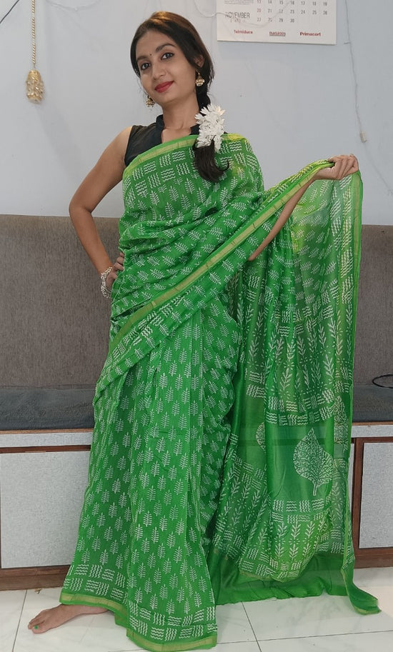 Chanderi Silk Cotton Sari With Dabu print