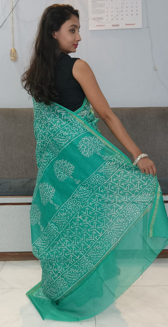 Chanderi Silk Cotton Sari With Dabu