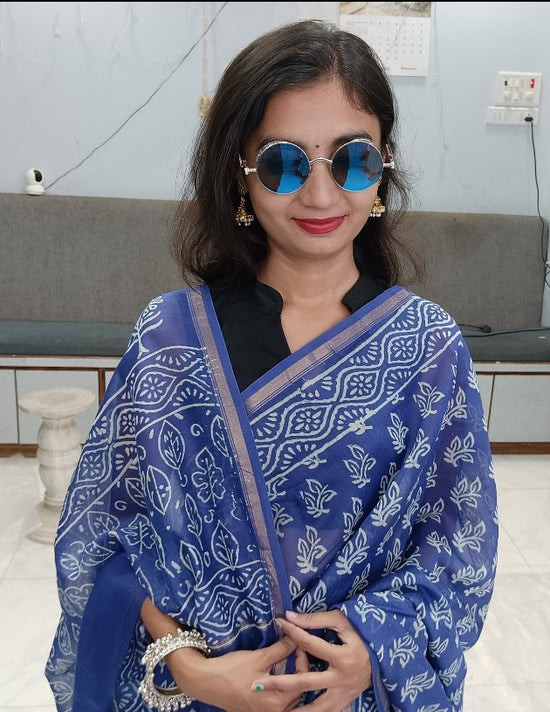 Chanderi Silk Cotton Sari With Dabu print