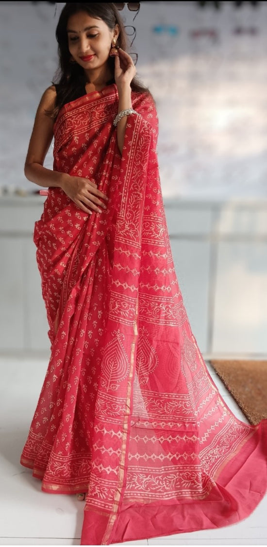 Chanderi Silk Cotton Sari With Dabu Print
